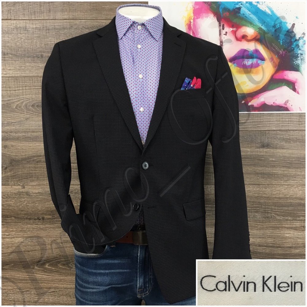 Calvin Klein Mens Blazer Sport Coat Two Button Casual Jacket Size 42R Wool Suits